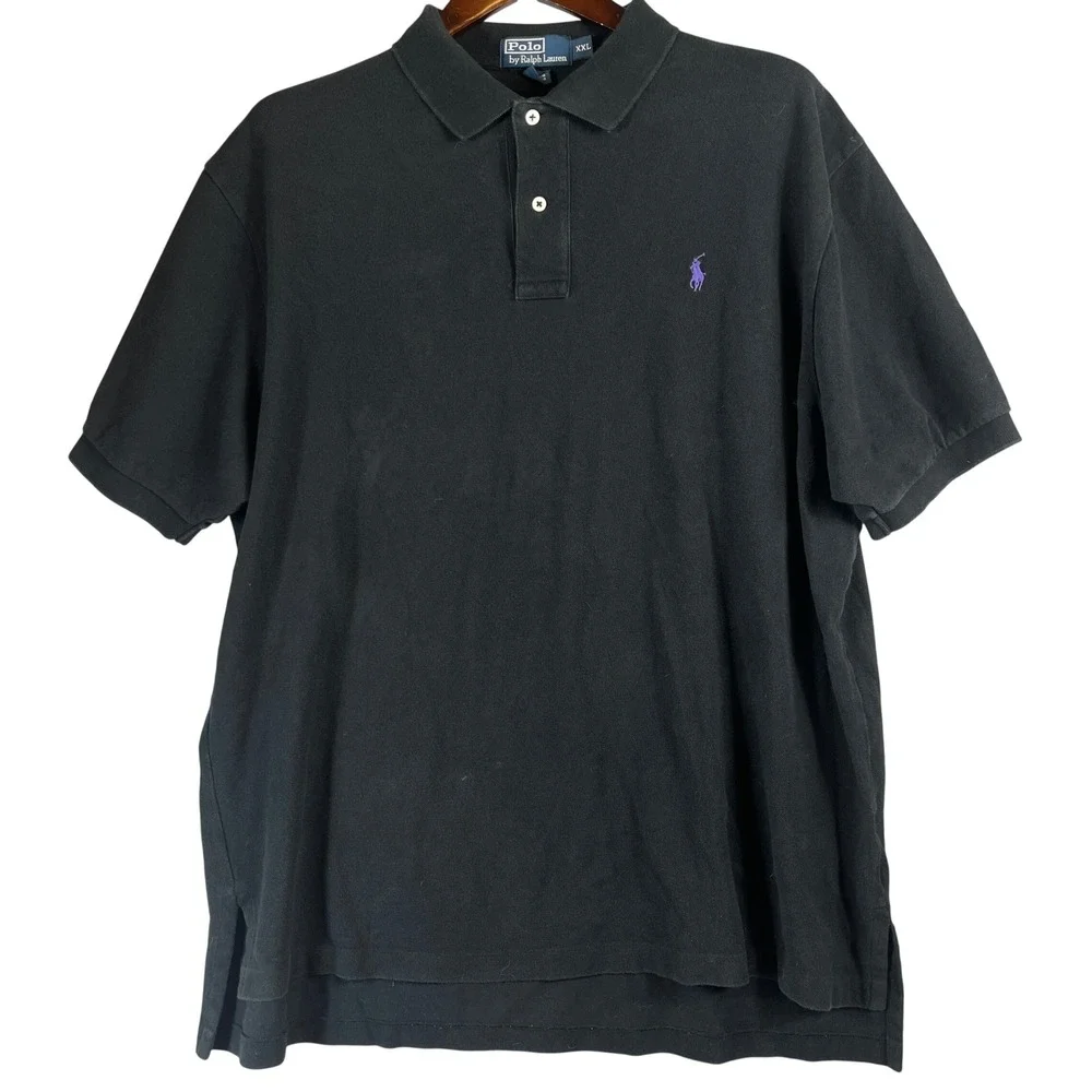 Polo Ralph Lauren Polo Shirt XXL Black Purple Pony Short Sleeve Mesh Cotton